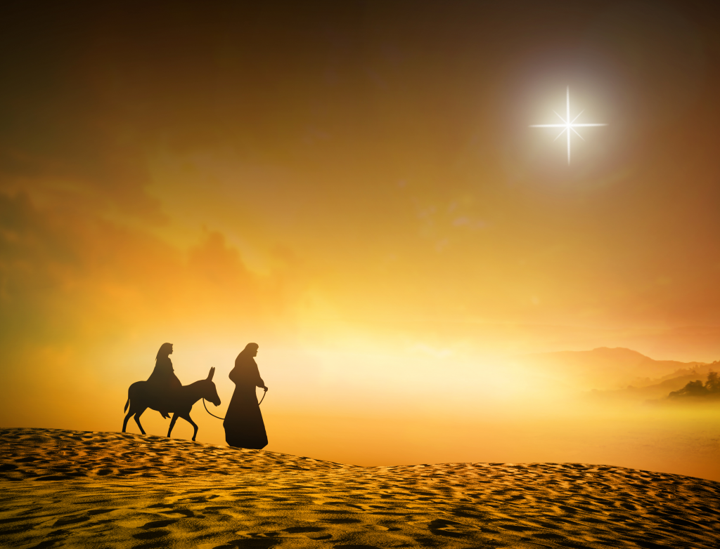 Joseph and Mary on their way to Bethlehem