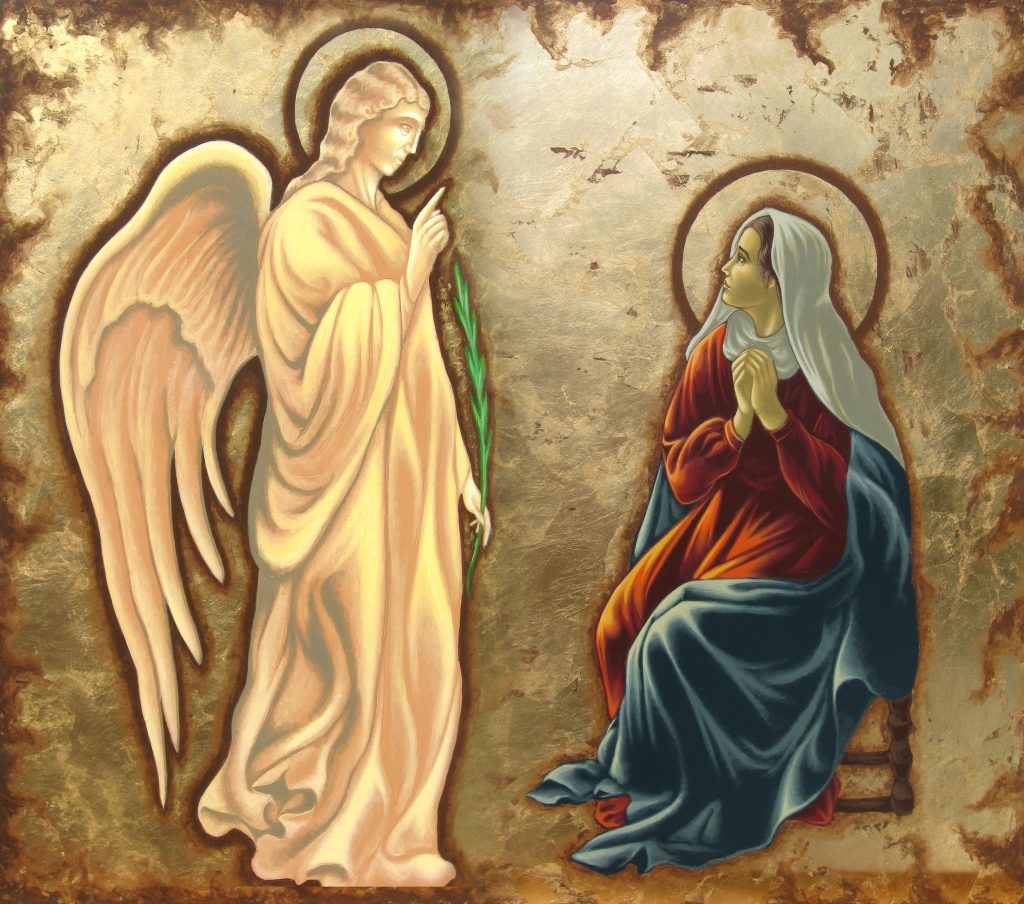 The angel Gabriel tells Mary she will miraculously give birth to Jesus Christ, God's gift to mankind.